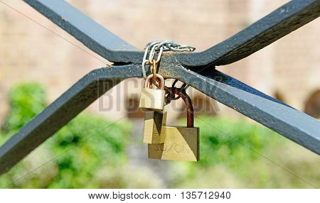 Love padlocks at a bridge of Saint Jean Pied de Port