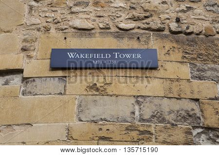 A view of the Wakefield Tower at the Tower of London. A total of 21 towers make up the historic Tower of London fortification.