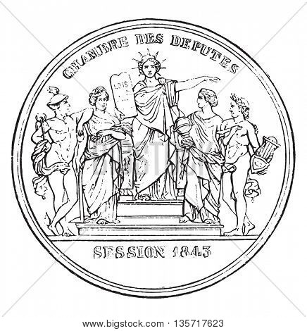 Members of the Chamber of Deputies, vintage engraved illustration. Magasin Pittoresque 1843.