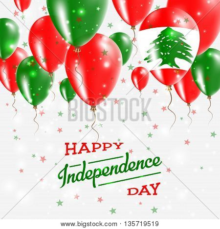 Lebanon Vector Patriotic Poster. Independence Day Placard With Bright Colorful Balloons Of Country N