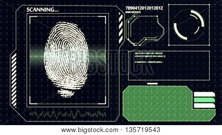 Scanning Human Fingerprint. Interface Hud. Technology Background.