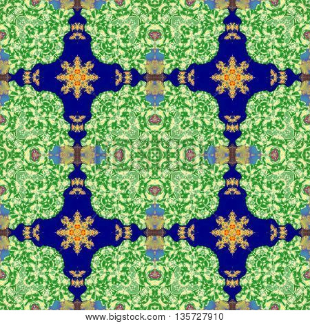 Kaleidoscopic ornamental pattern tile green background texture