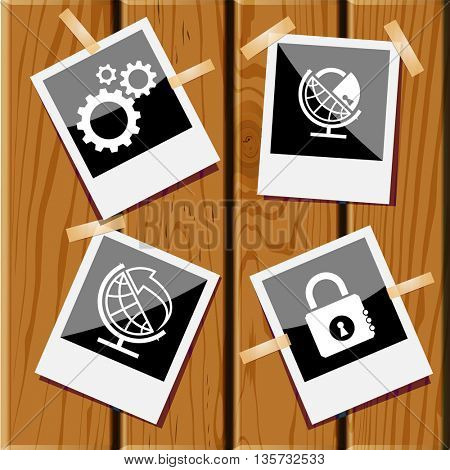 Business set. Photo frames on wooden desk. Vector icons.