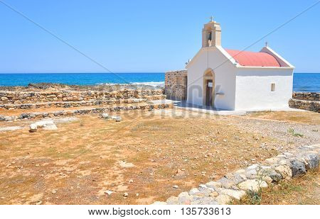 Ekklisia Agios Nikolaos near Hersonissos on coast of sea Crete Greece.