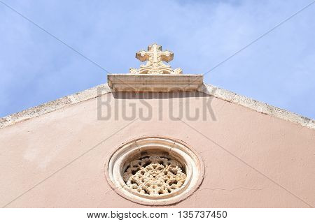 Old church in Piskopiano town on Crete Greece.