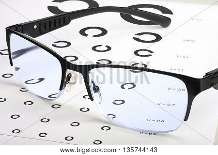 Eyesight test Golovin chart with abstract pattern and glasses