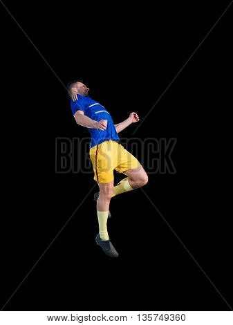 soccer professional player in blue uniform on training isolated