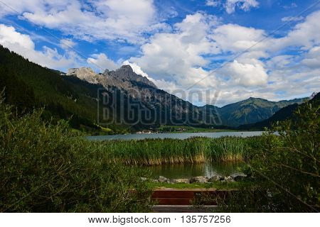 Haldensee with mountains in the Tannheimer Tal