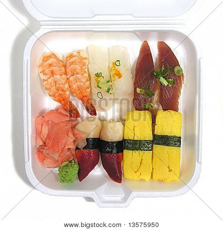 Ein Foto von Sushi in einem Container zu gehen