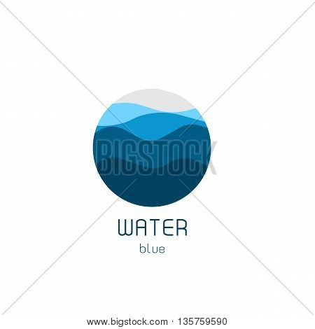 Isolated round shape logo. Blue color logotype. Flowing water image. Sea, ocean, river surface
