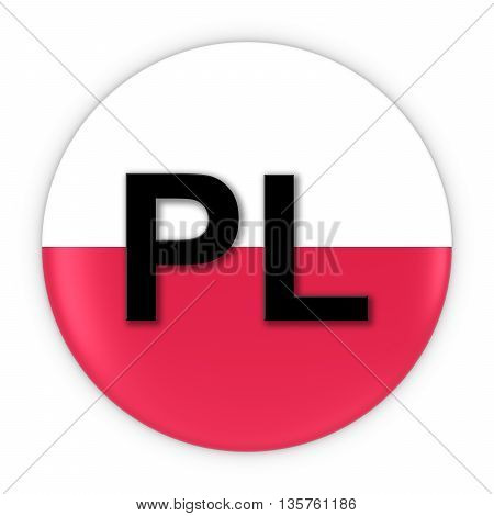 Poland Flag Button With Two Letter Country Iso Code 3D Illustration