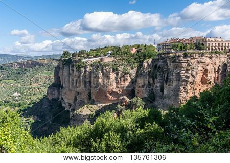 View of El Tajo with Parador de Ronda now a hotel.