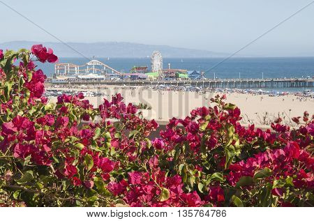 Santa Monica Beach and Pier on a hot summer day