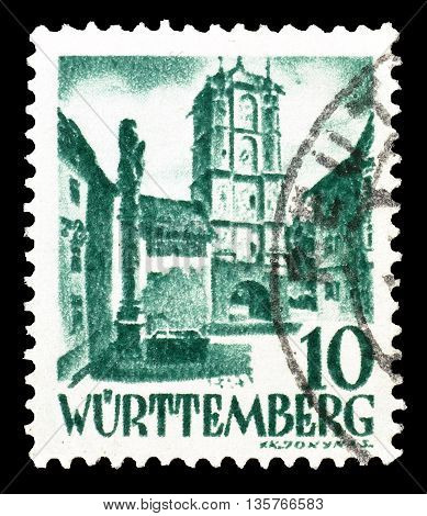 WURTTEMBERG - CIRCA 1948 : Cancelled postage stamp printed by Wurttemberg, that shows Wangen city.