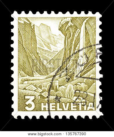 SWITZERLAND - CIRCA 1934 : Cancelled postage stamp printed by Switzerland, that shows Staubbach falls.
