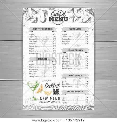 Vintage Cocktail Menu Design.