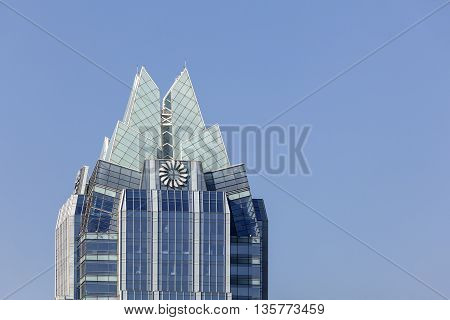 AUSTIN TX USA - APR 11: The 157 m tall Frost Bank Tower skyscraper in the city of Austin. April 11 2016 in Austin Texas United States
