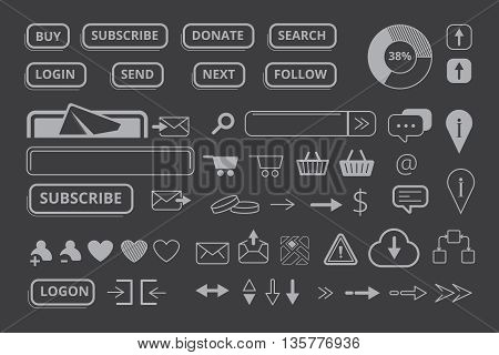 vector set of ellements for e-market web site template. Set ellements in modern line style. Light UI kit for your personal design projects. Dark theme.