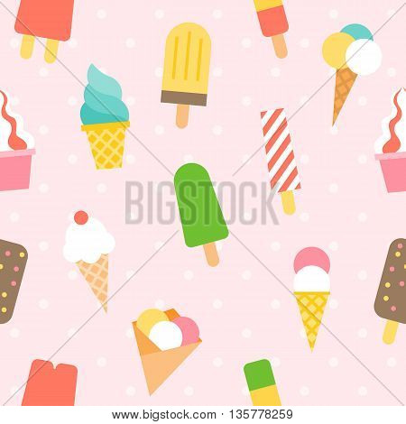Vector ice cream pattern seamless background, flat design