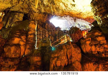 Stalagmites in the Psychro Cave(Cave of Zeus) on the Crete island in Greece.