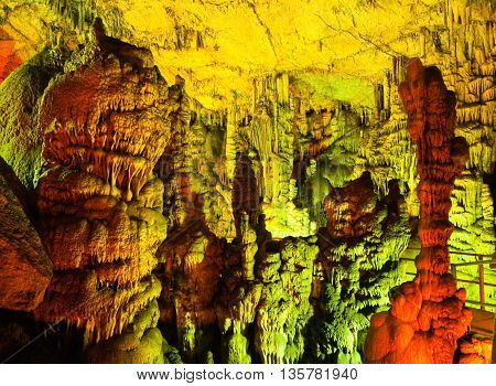Stalagmites in the Psychro Cave on the Crete island Greece.