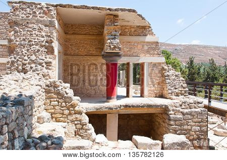 Knossos palace in the midday on the island of Crete Greece.