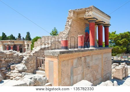 Knossos palace with the bull at the background on the Crete island Greece.