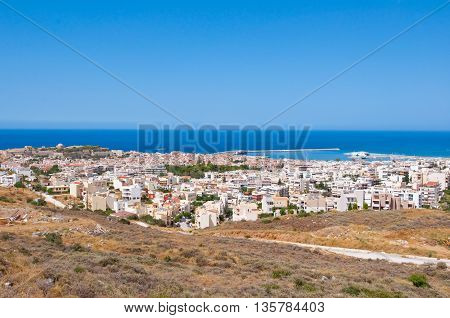View of Rethymno with Fortezza on the background. Crete Greece.