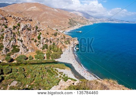 View of Preveli beach and lagoon on the Crete island Greece.