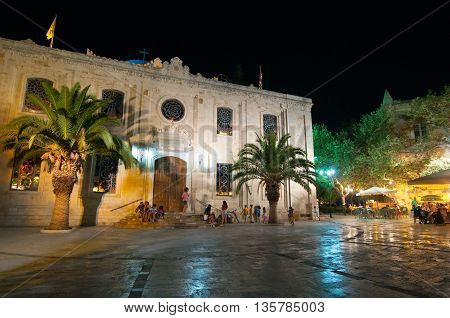 CRETE HERAKLION-JULY 25:The basilica of St Titus at night on July 25 2014 in Heraklion on Crete Greece.