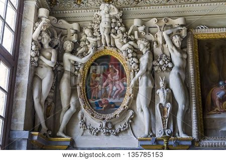 FONTAINBLEAU, FRANCE - MAY 16, 2015: This is fragment of the place which is called the King's Staircase. It is located on the site of the former bedroom of Mrs. d'Estamp.