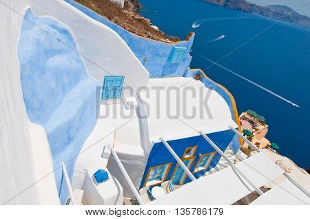 Detail of Oia cityscape on Santorini (Thera) Greece.