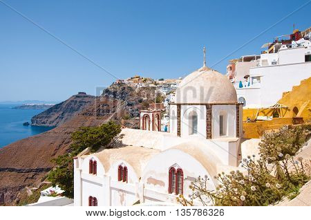 Fira Orthodox church on the edge of cliff on the Thera (Santorini) Greece.
