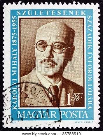 HUNGARY - CIRCA 1975: a stamp printed in Hungary shows Count Mihaly Karolyi Prime Minister 1918-1919 circa 1975