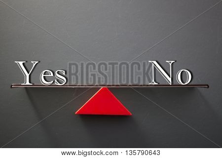  balance concept, words yes and no on blackboard