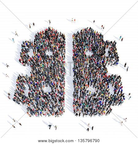 Large and creative group of people gathered together in the shape of farming, image. 3D illustration, isolated against a white background.