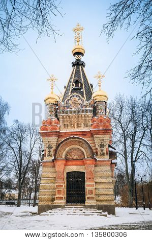 Chapel-tomb of Paskevich , 1870-1889 years, in Gomel, Belarus. Winter season