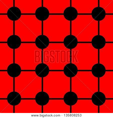 Grid composed of black circles on red background.