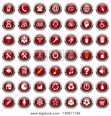 Vector modern design business red cicrle glossy web icons set