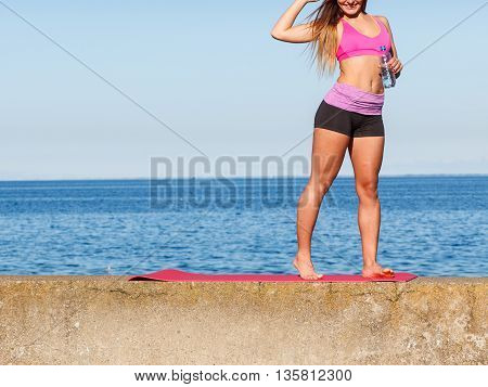 Woman Drinking Water After Sport Gym Outdoor