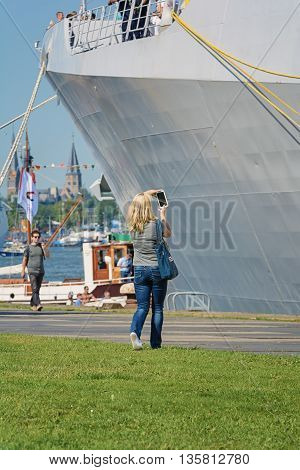 Amsterdam, Netherlands - August 20: SAIL Amsterdam 2015 is an immense flotilla of Tall Ships maritime heritage naval ships and impressive replicas August 20, 2015 in Amsterdam, Netherlands