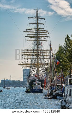 Amsterdam, Netherlands - August 20: SAIL Amsterdam 2015 is an immense flotilla of Tall Ships maritime heritage naval ships and impressive replicas August 20, 2015 in Amsterdam, Netherlands