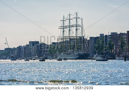 Amsterdam, Netherlands - August 20: SAIL Amsterdam 2015 is an immense flotilla of Tall Ships maritime heritage naval ships and impressive replicas August 20, 2015 in Amsterdam, Netherlands