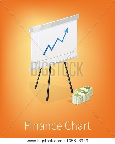 Flip chart with trend arrows. Oil market. Oil barrels and money. Isolated on white background.