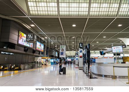 TOKYO, JAPAN - circa JUNE 2016: Departure Floor at Narita International Airport, Japan. Narita airport, also known as Tokyo Narita Airport, is an international airport serving the Greater Tokyo Area of Japan.