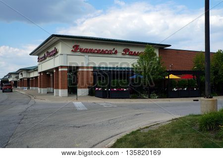 NAPERVILLE, ILLINOIS / UNITED STATES - JULY 23, 2015: Francesca's Passagio Restaurant offers fine Italian dining in a Naperville strip mall.