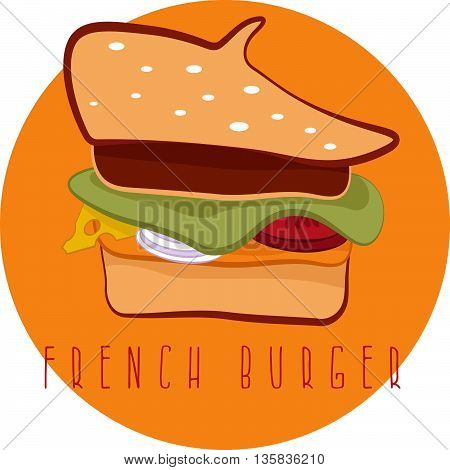 French Burger Concept With Beret Hat Vector Design Template