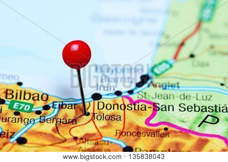 Tolosa pinned on a map of Spain