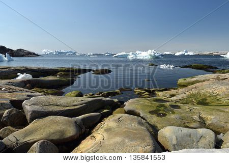 Icebergs are on the north pole, arctic ocean, Ilulissat town at Greenland