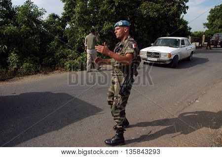 TYR, LEBANON-OCTOBER 18:Unidentified UN soldier on patrol on October 18, 2006 in Tyr, Lebanon